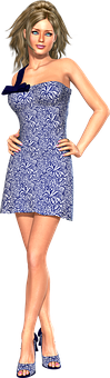 Elegant3 D Modelin Blue Dress