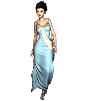 Elegant3 D Modelin Blue Dress