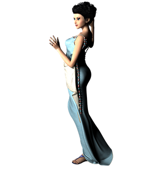 Elegant3 D Modelin Blue Dress