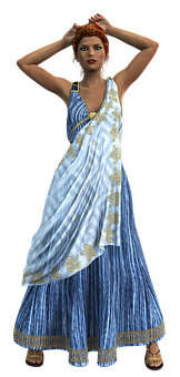 Elegant3 D Modelin Blue Sari