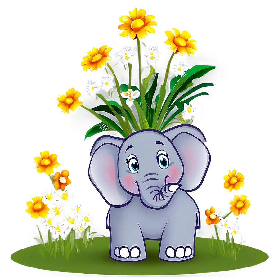 Elephant Cartoon With Flowers Png 06212024