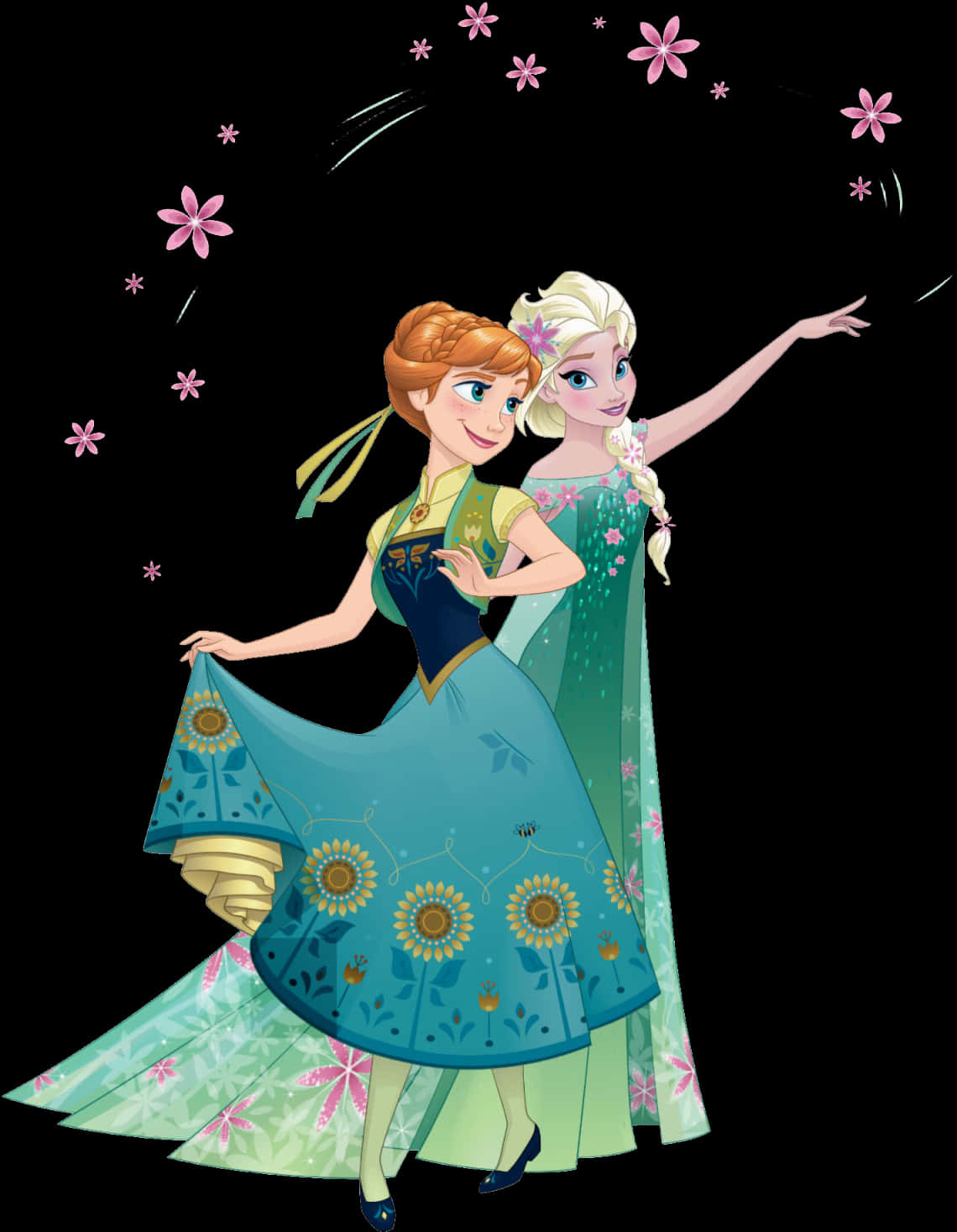 Elsaand Anna Frozen Sisters Floral Background