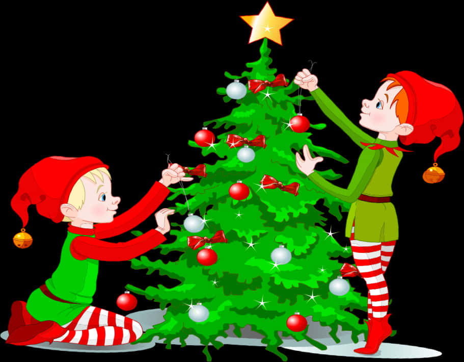 Elves Decorating Christmas Tree