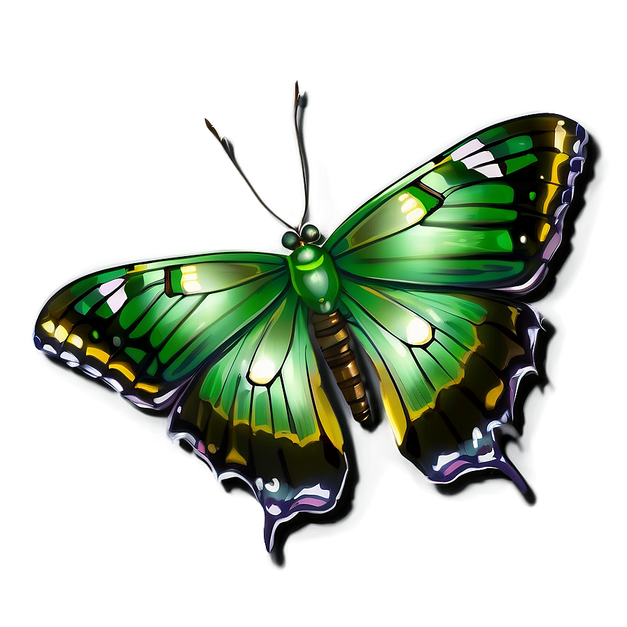 Emerald Winged Butterfly Illustration Png Adw14