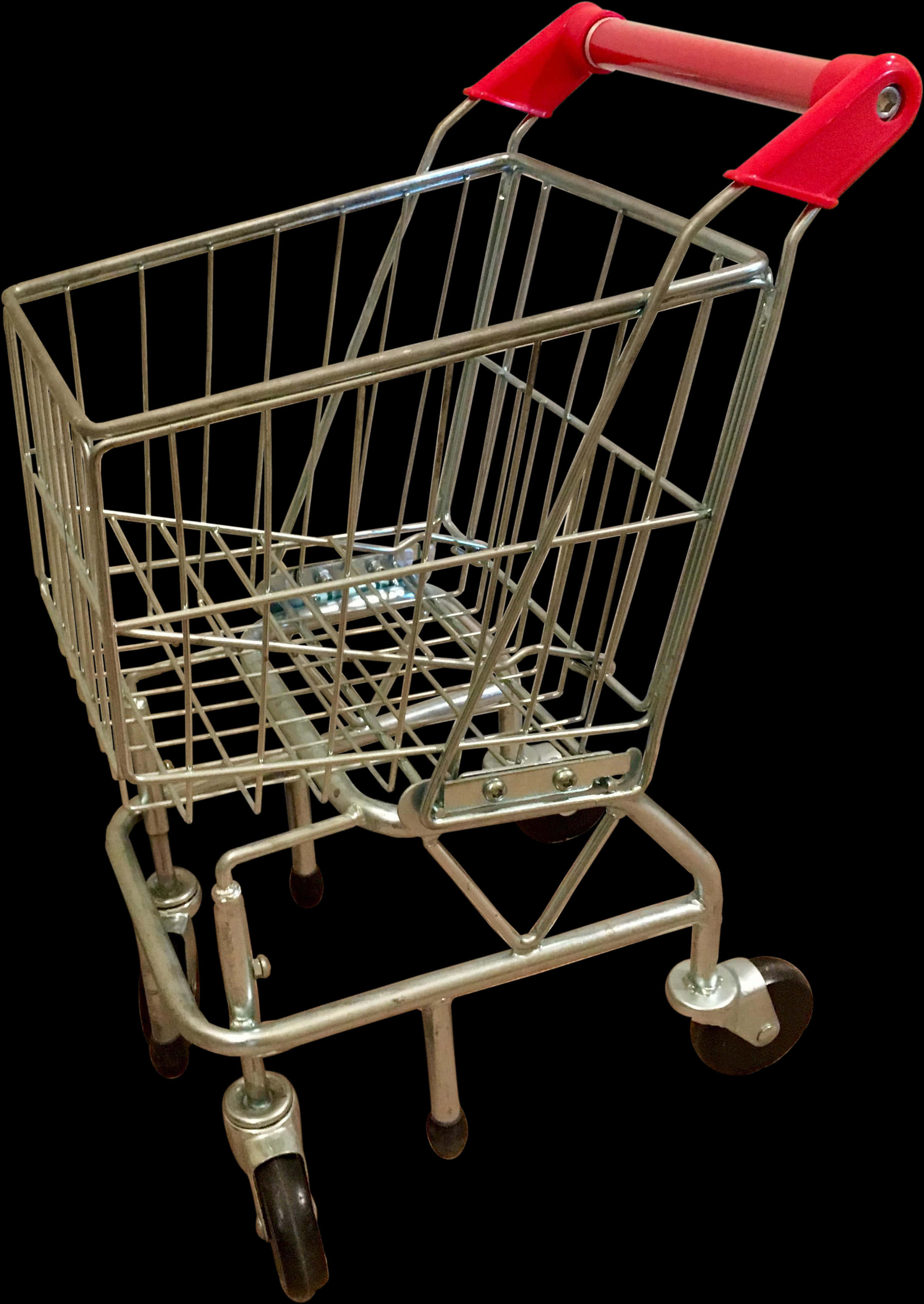 Empty Metal Shopping Cartwith Red Handles