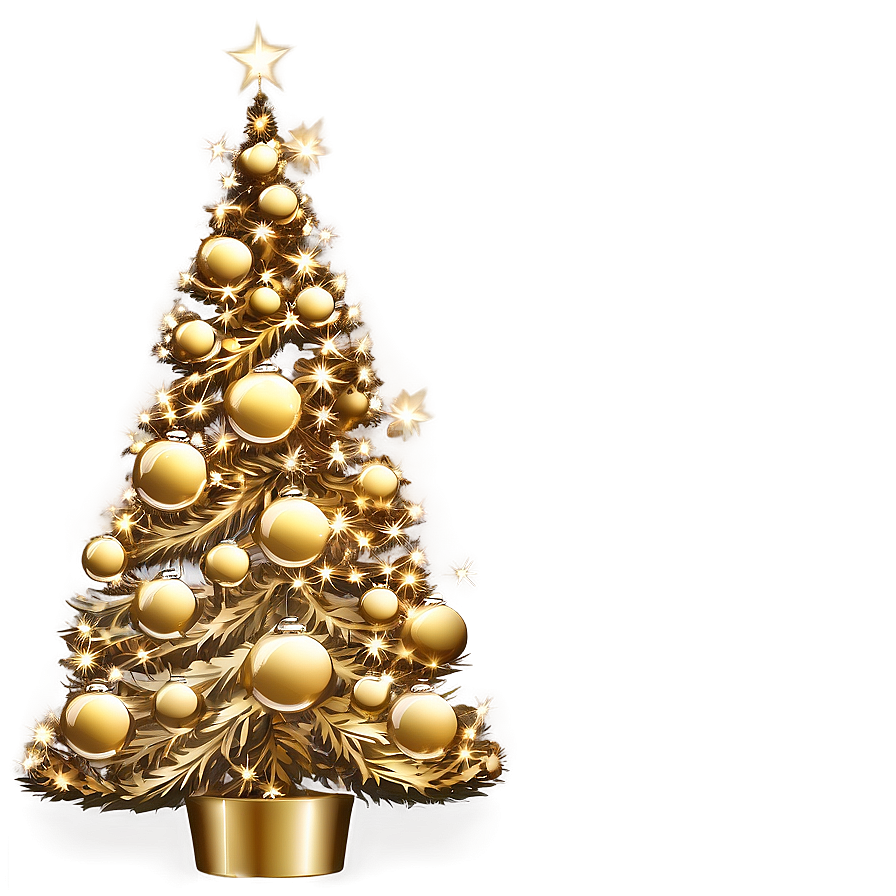 Enchanting Gold Christmas Tree Night Png Fbp