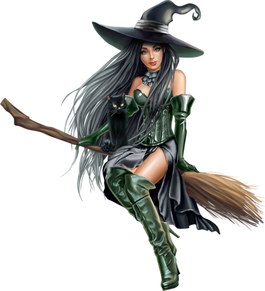 Enchanting Witchon Broomwith Black Cat