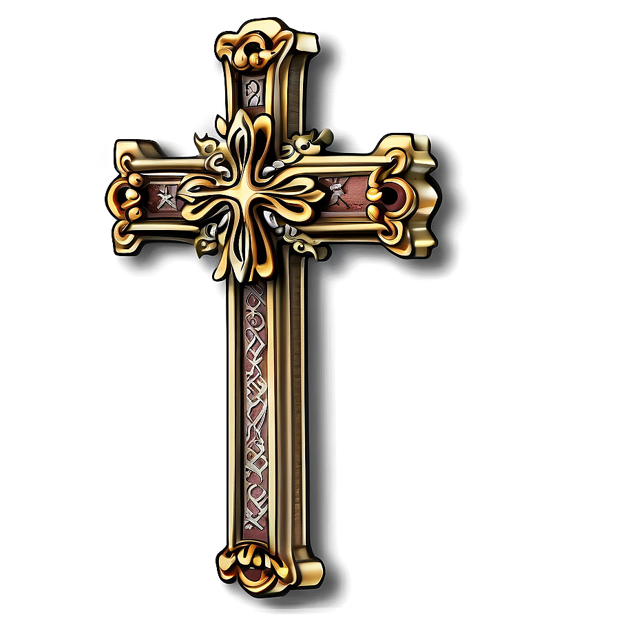 Engraved Catholic Cross Motif Png 06122024