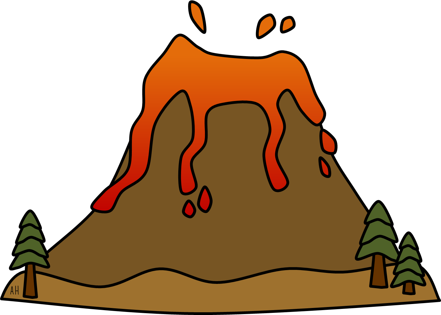 Erupting Volcano Cartoon Illustration
