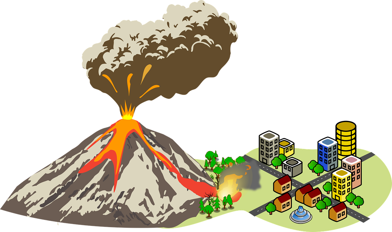 Erupting Volcano Near City Illustration.png