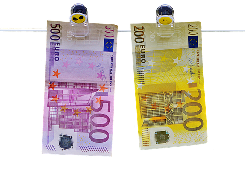 Euro Banknotes Hanging On Line