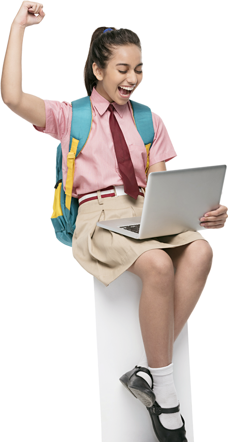 Excited Student With Laptop Victory Pose