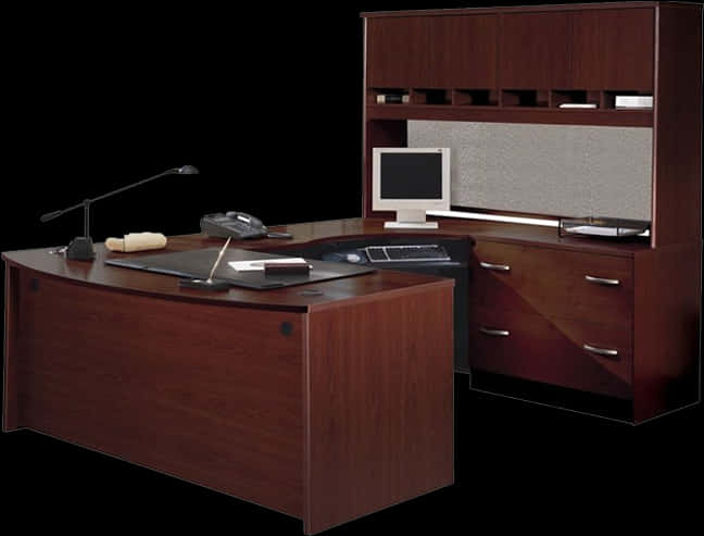 Executive Wooden Desk Setup