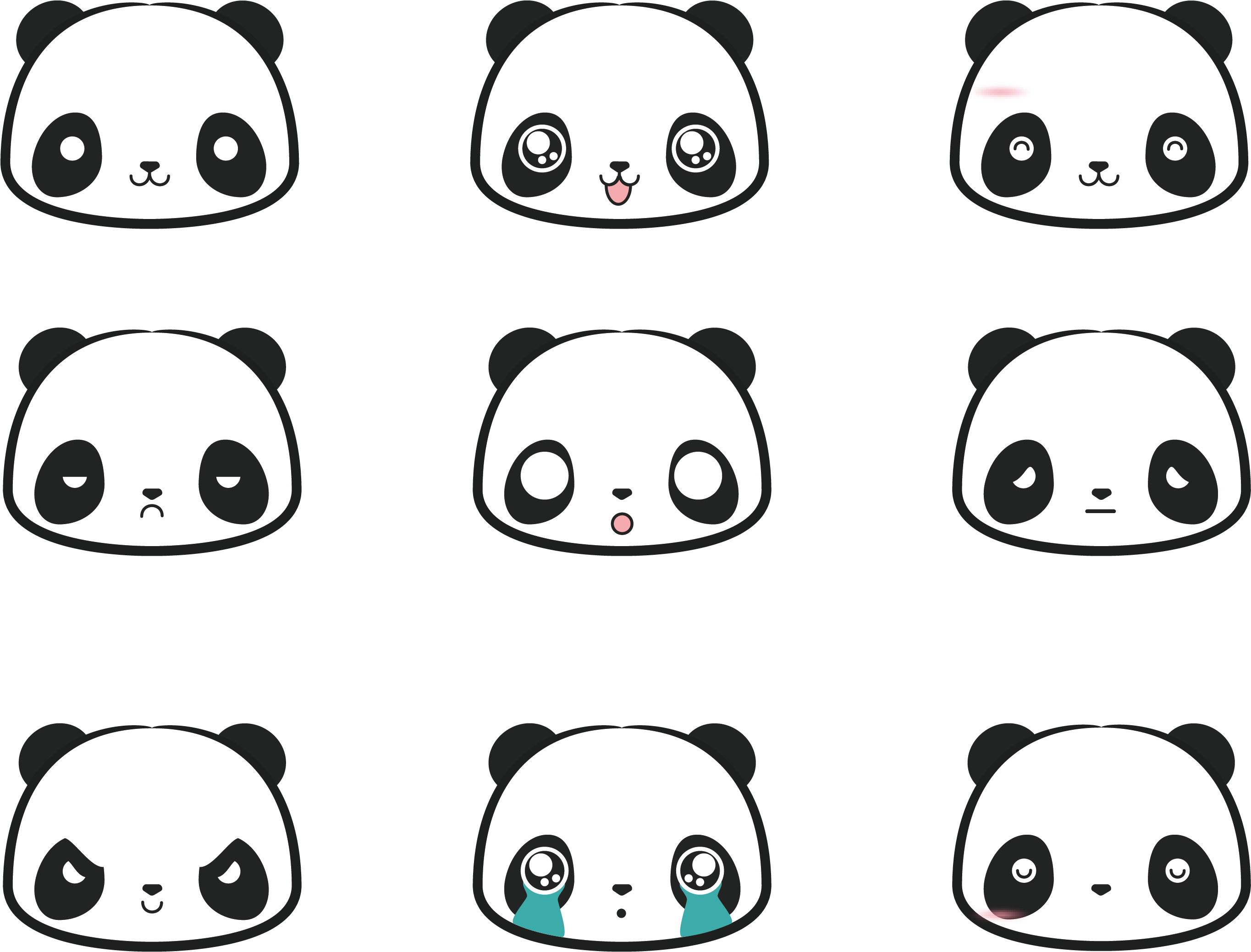 Expressive Cartoon Panda Faces