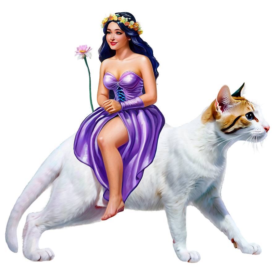 Fairy Riding A Cat Png 05062024