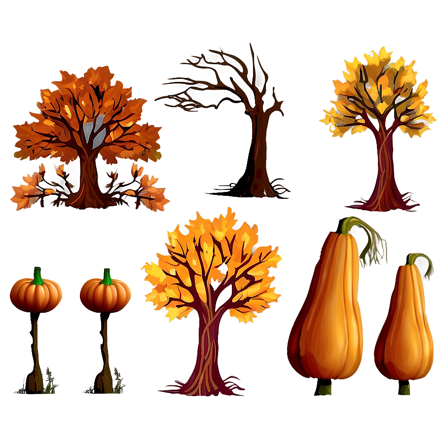 Fall Trees And Pumpkins Png Nwt