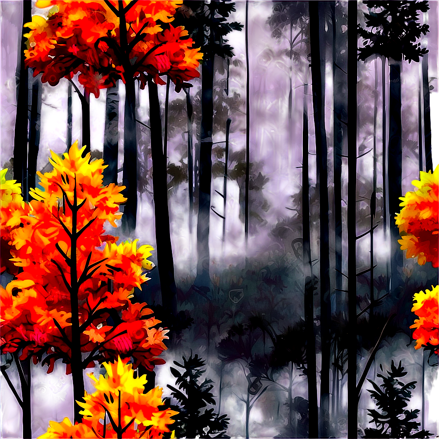 Fall Trees In Misty Forest Png 45