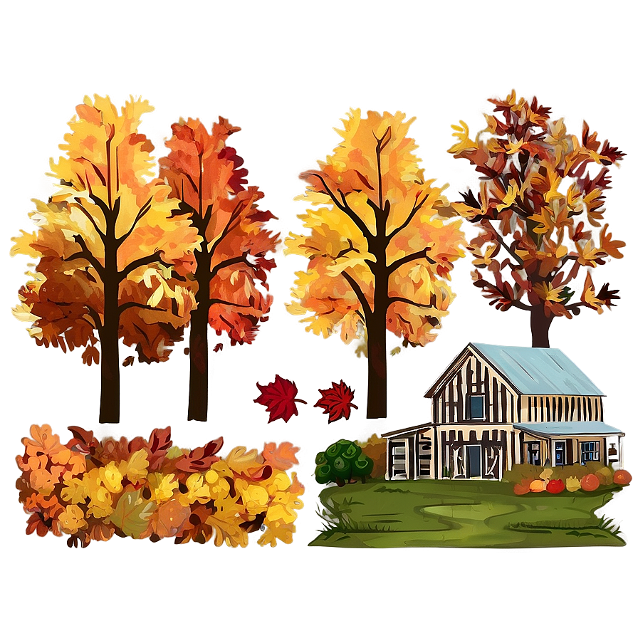 Fall Trees With Farmhouse Png 84