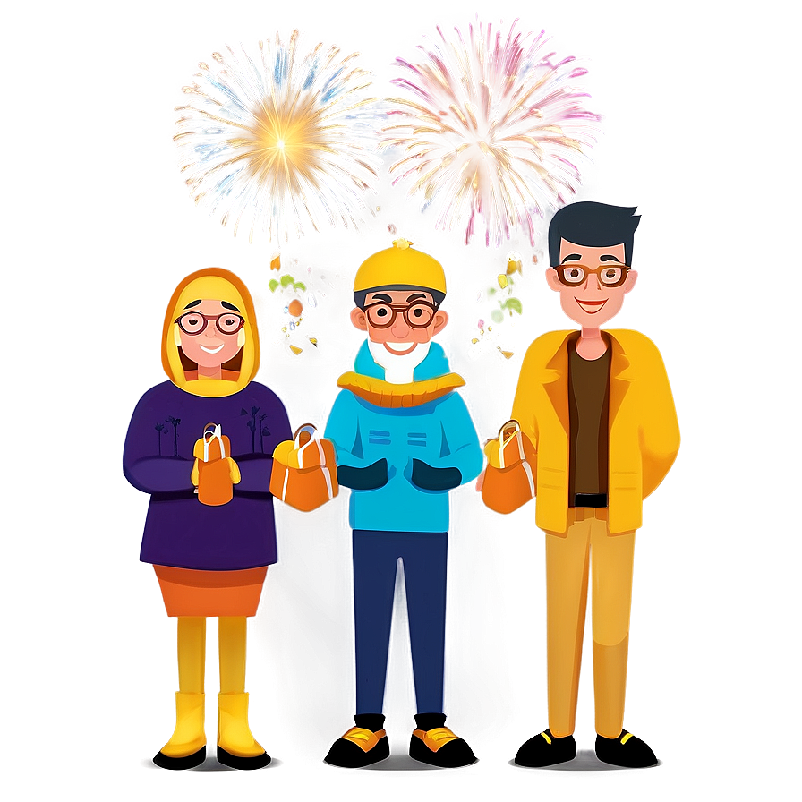 Family Cartoon New Year Celebration Png Ysw14