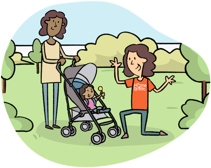 Family Strollin Park Illustration