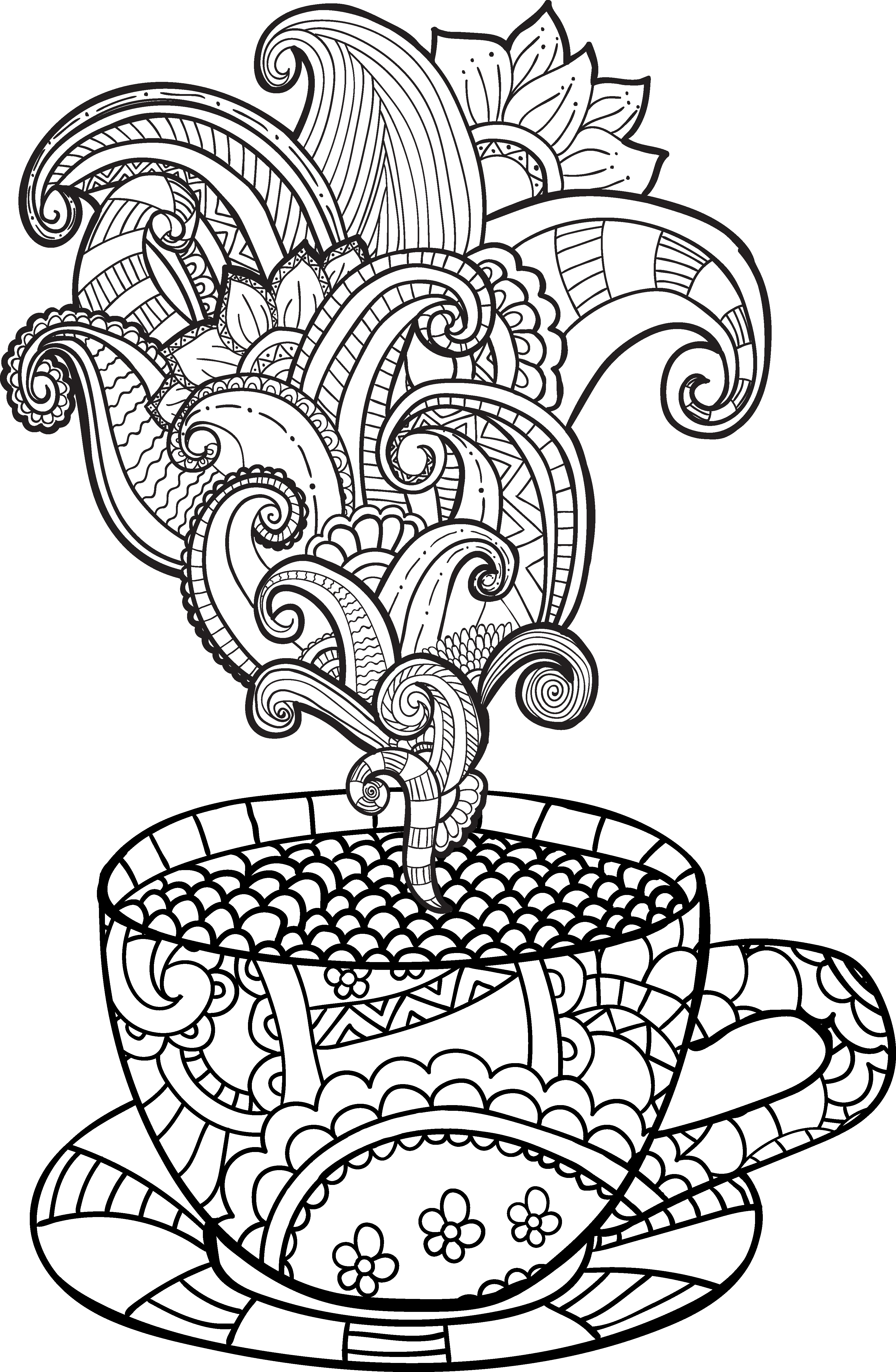 Fantasy Steaming Coffee Cup Coloring Page