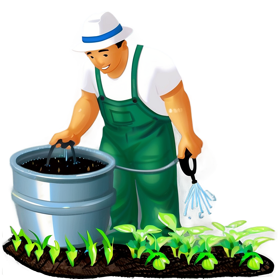 Farmer Watering Plants Png Lst