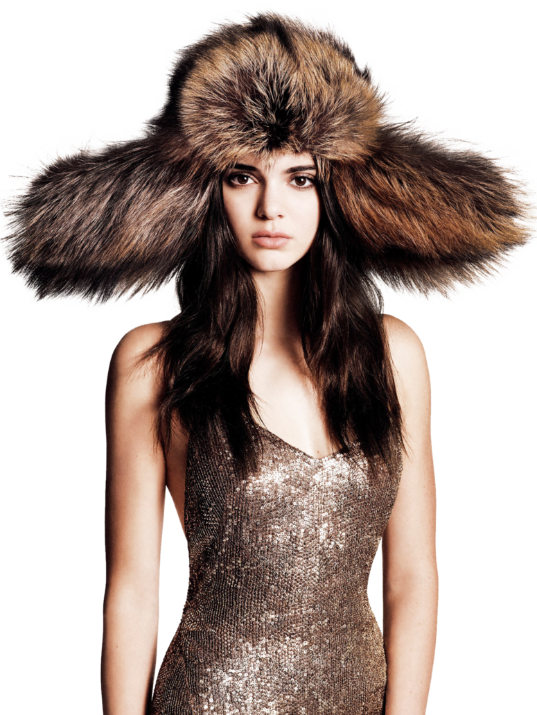 Fashion Model Golden Dress Large Fur Hat