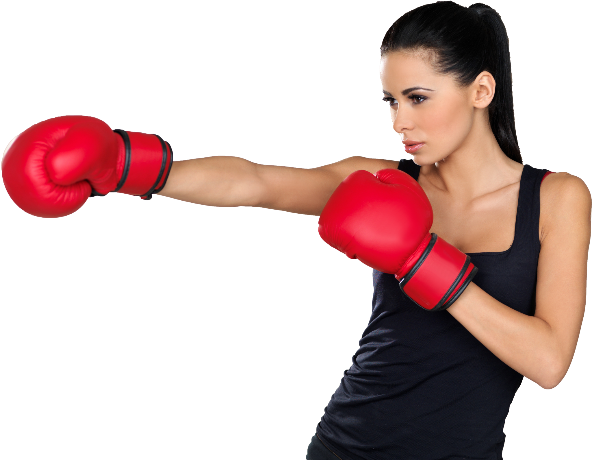 Female Kickboxer Punching Red Gloves