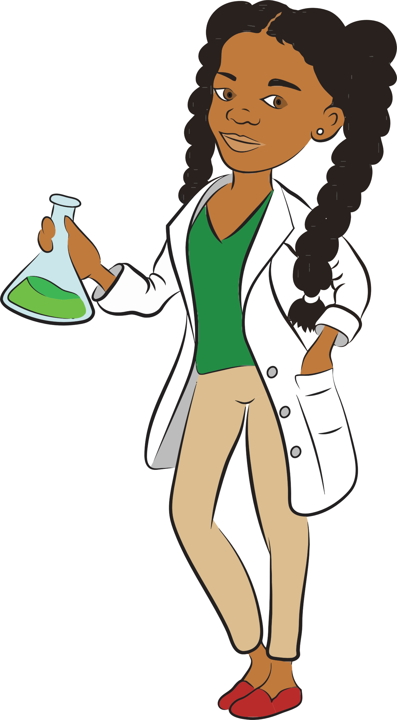 Female Scientist Cartoon Holding Flask