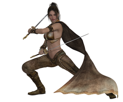 Female Warrior Dual Swords Action Pose