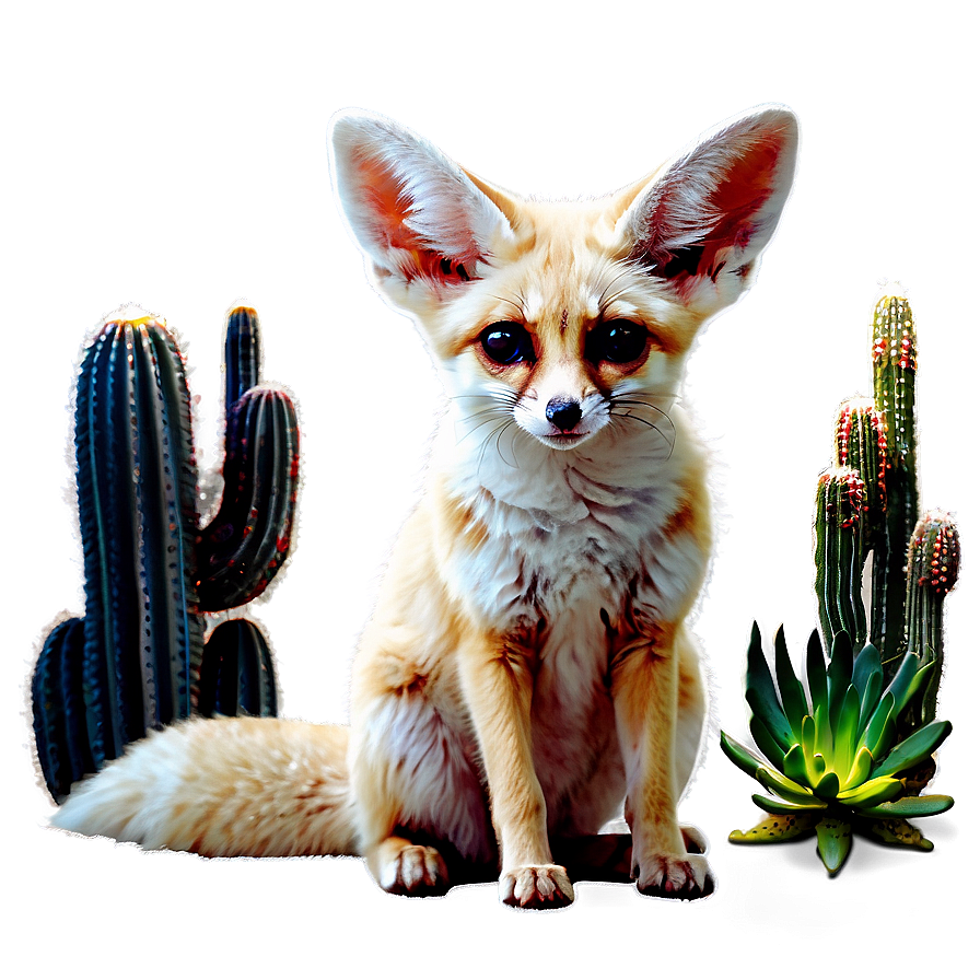 Fennec Fox With Cactus Plants Png Wcp35