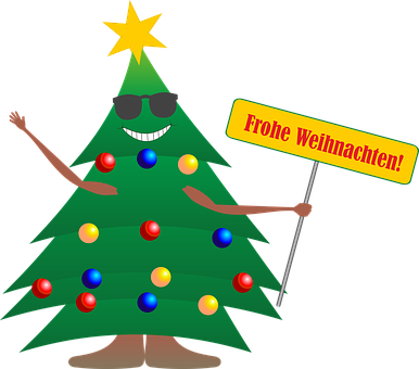 Festive Christmas Tree Character Holding Sign