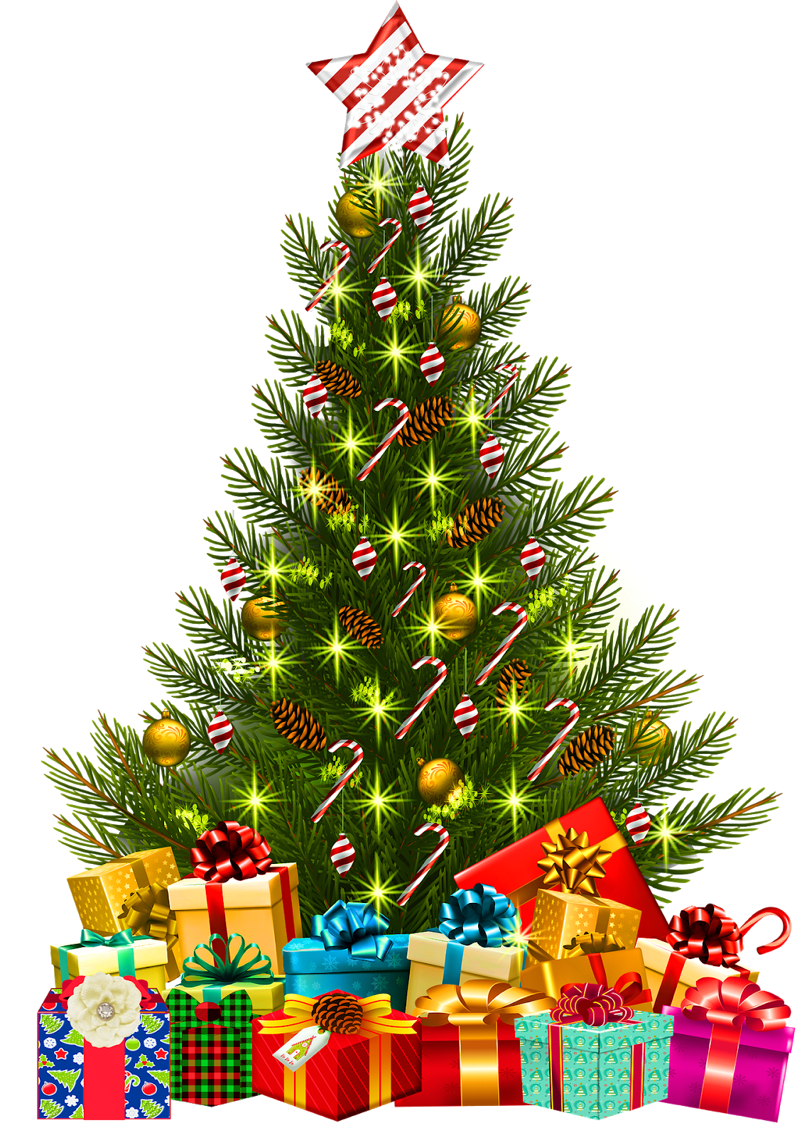 Festive Christmas Tree With Gifts.png