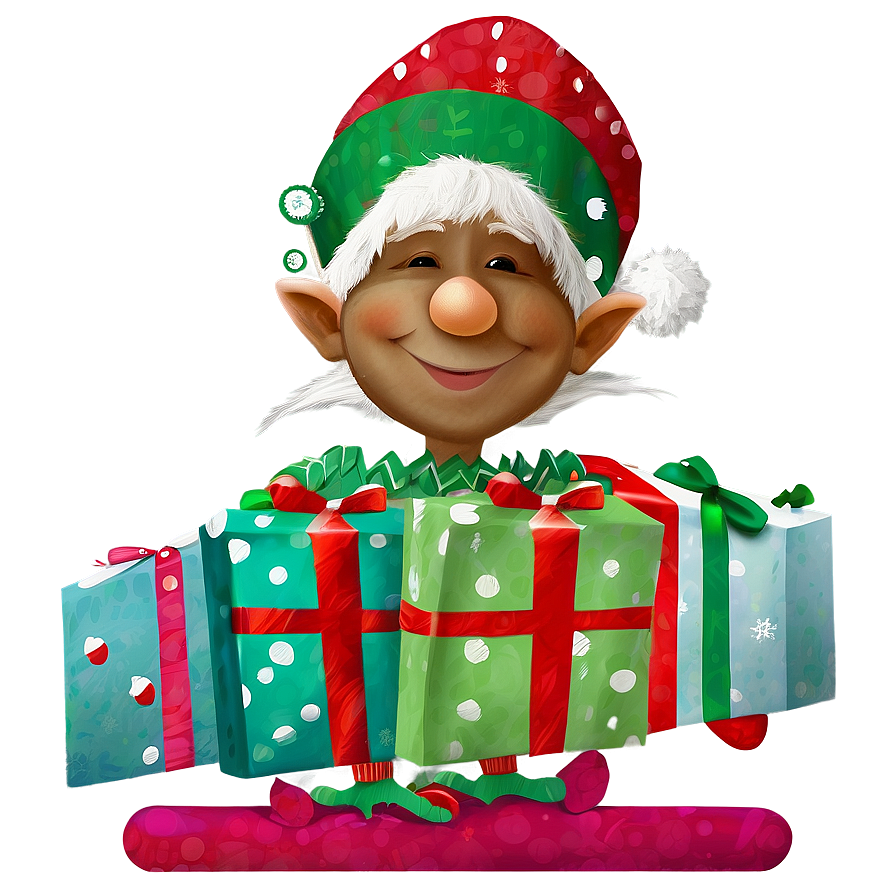 Festive Elf With Gifts Png 05232024