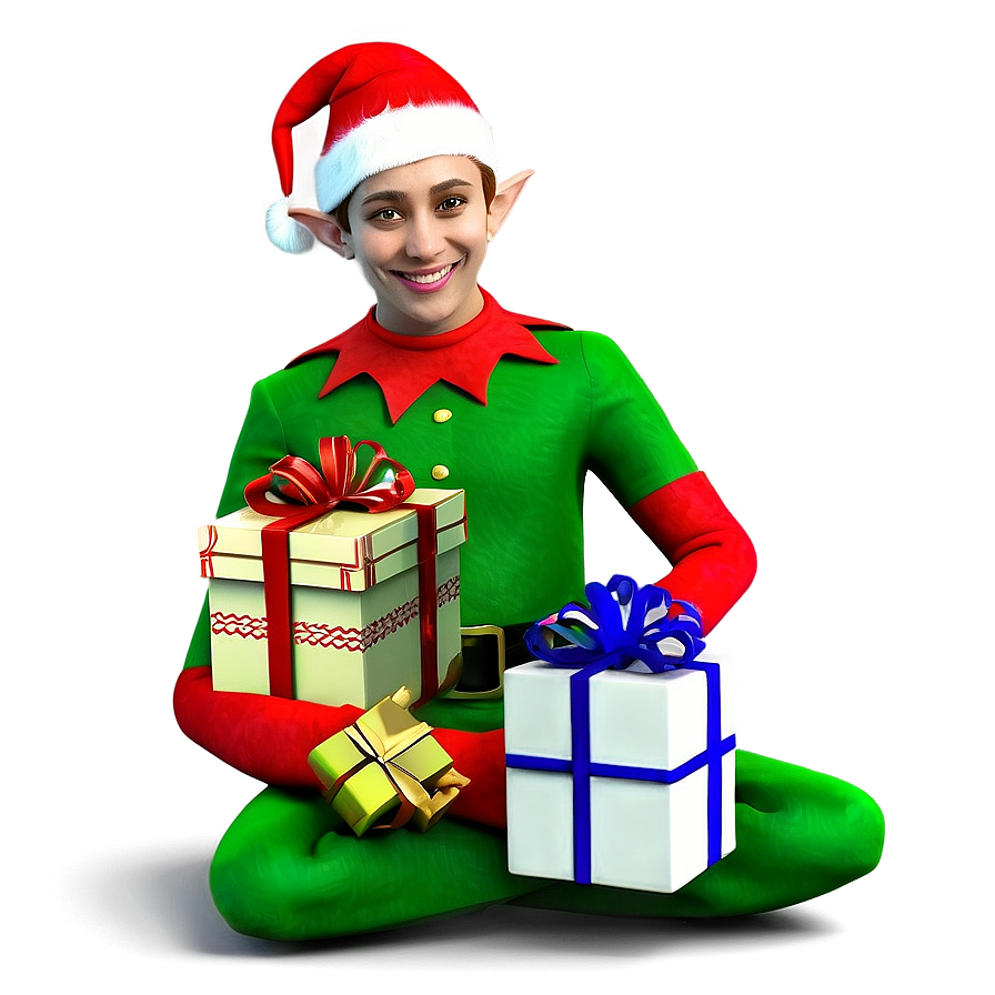 Festive Elf With Gifts Png 05232024