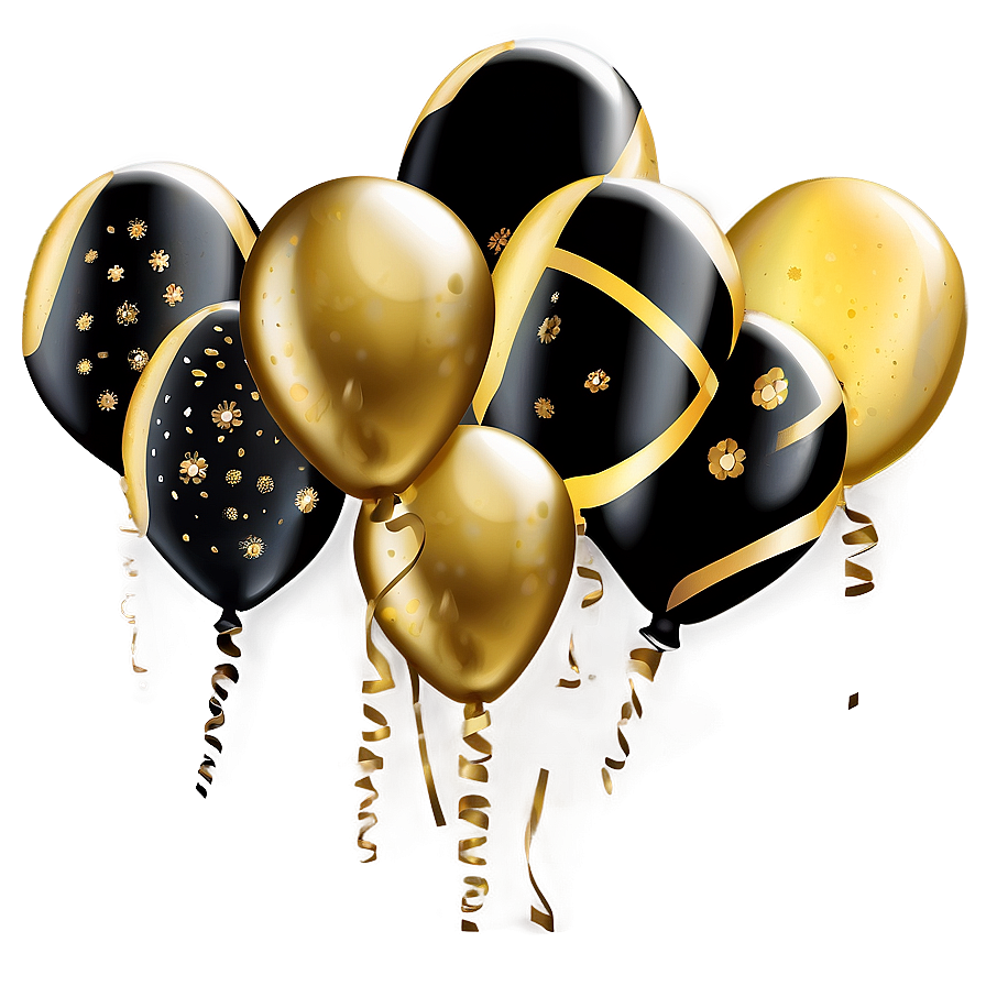 Festive Gold And Black Balloons Png 65