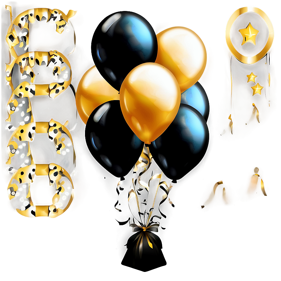 Festive Gold And Black Balloons Png Tcu