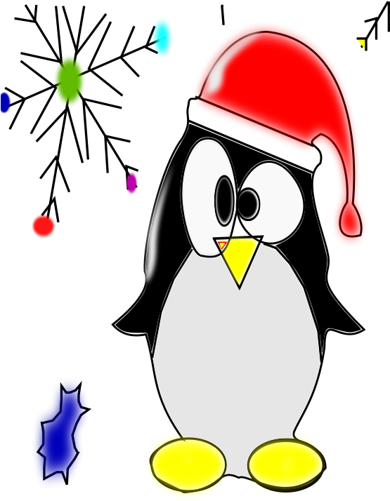 Festive Penguinwith Santa Hatand Lights