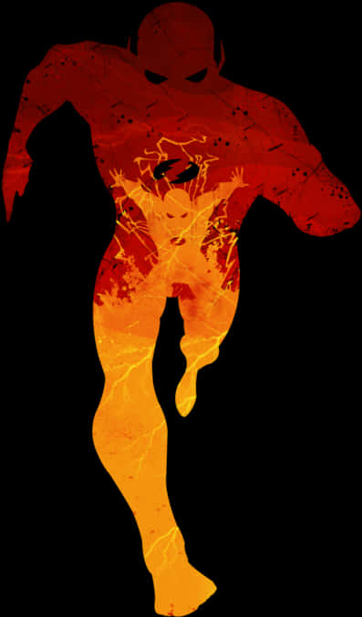 Fiery Silhouette Superhero Art