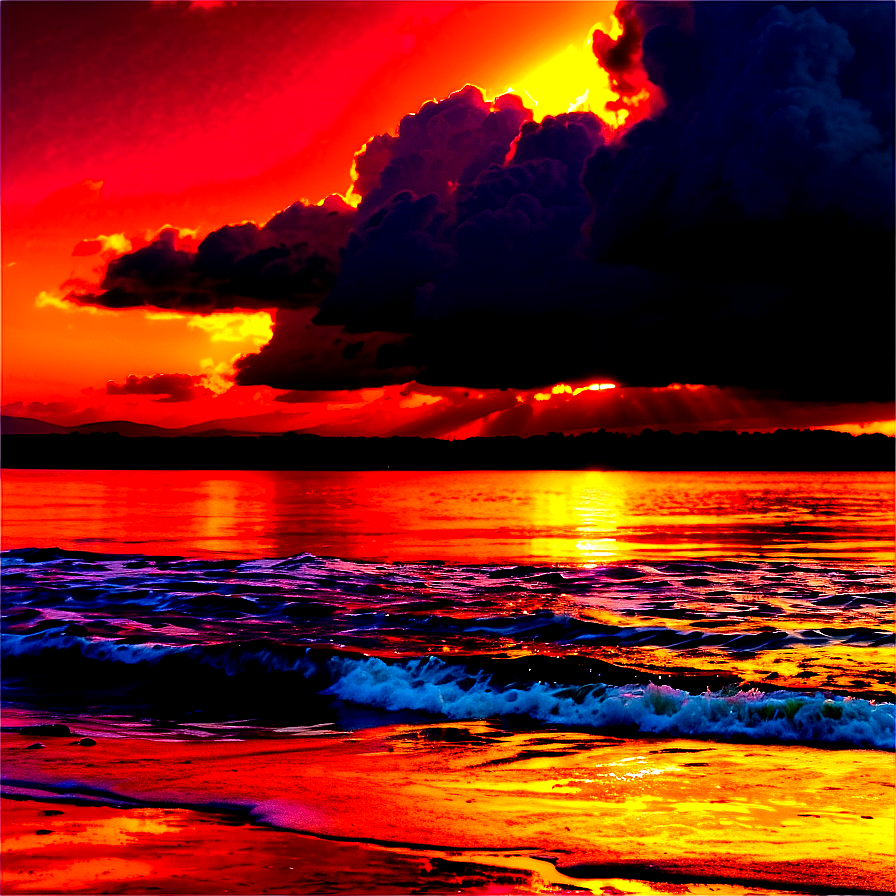 Fiery Sunset Over Ocean Photo Png Mlg24