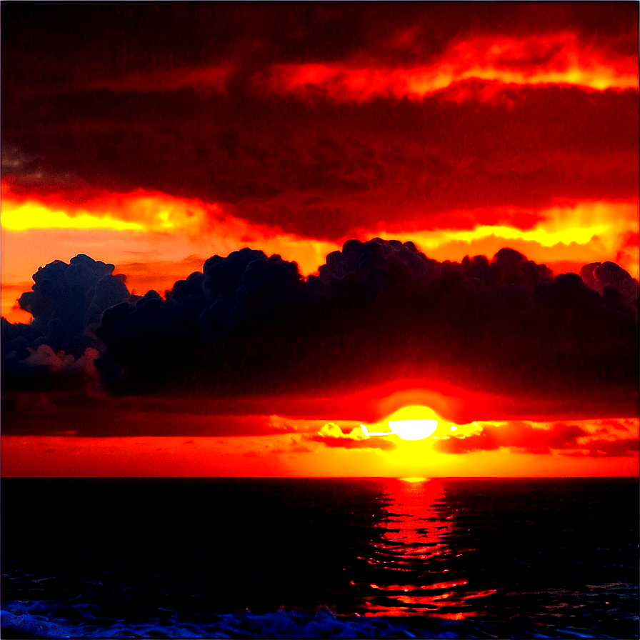 Fiery Sunset Over Ocean Photo Png Prw