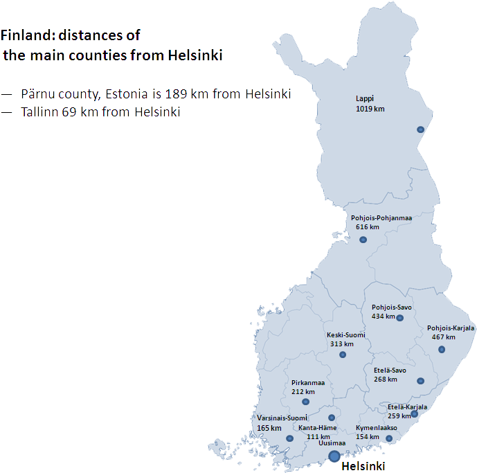 Finland Counties Distance From Helsinki Map