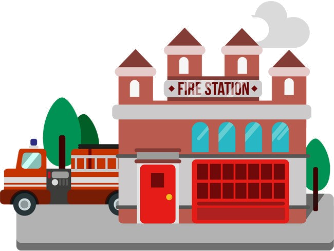 Fire Stationand Engine Illustration