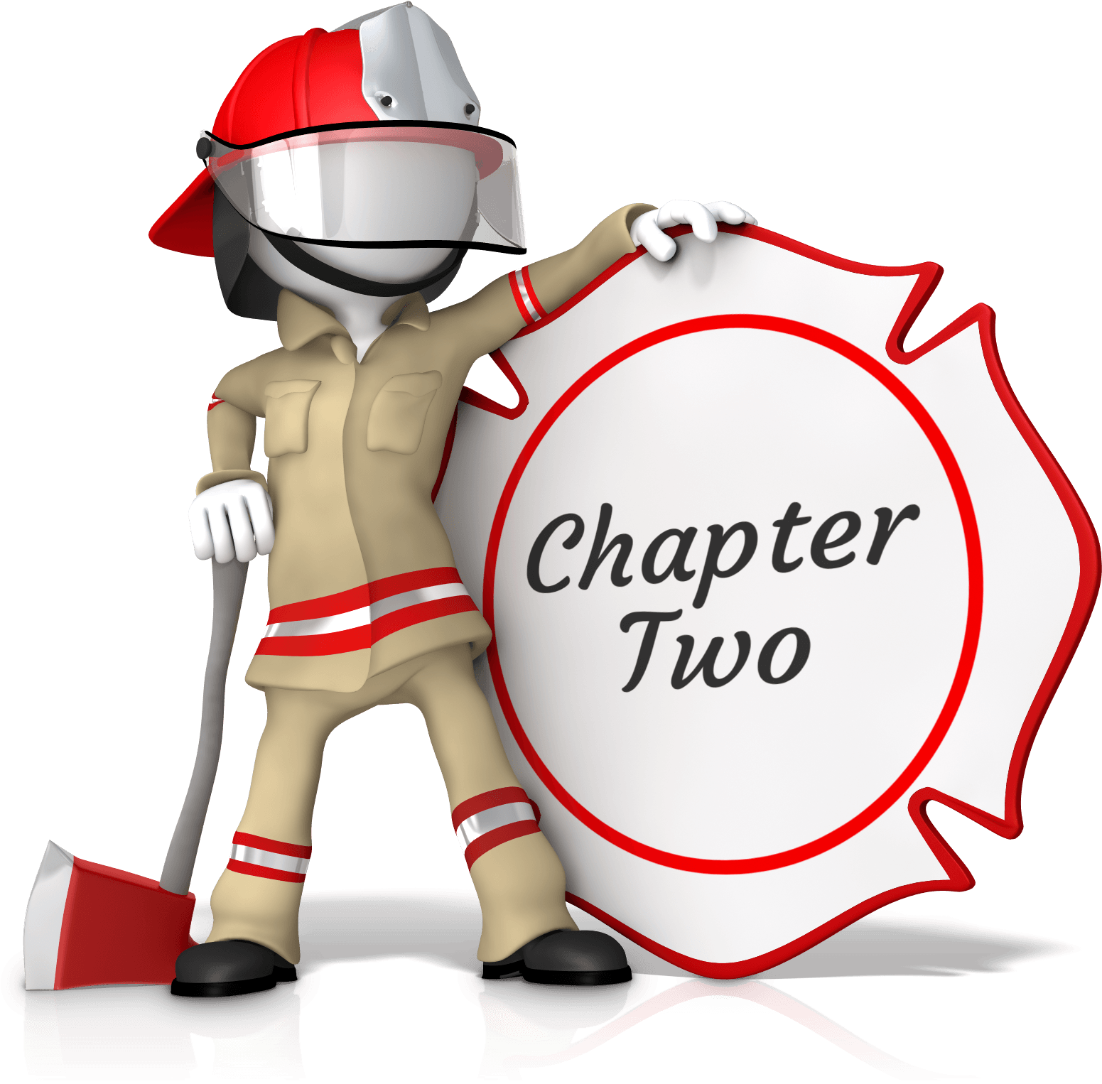 Firefighter Character Holding Chapter Two Sign