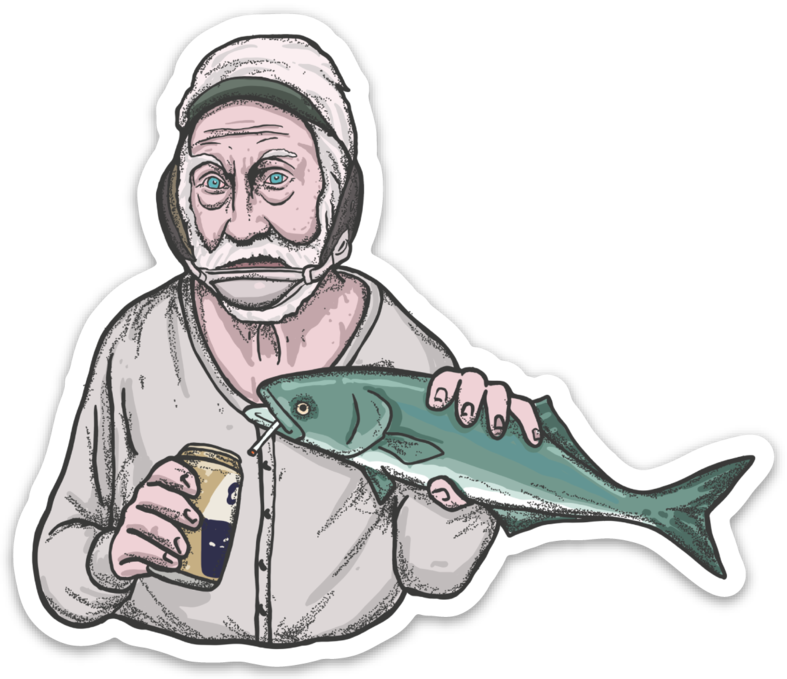 Fisherman_with_ Beer_and_ Fish_ Sticker