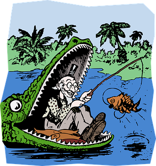 Fishing Inside Alligator Cartoon