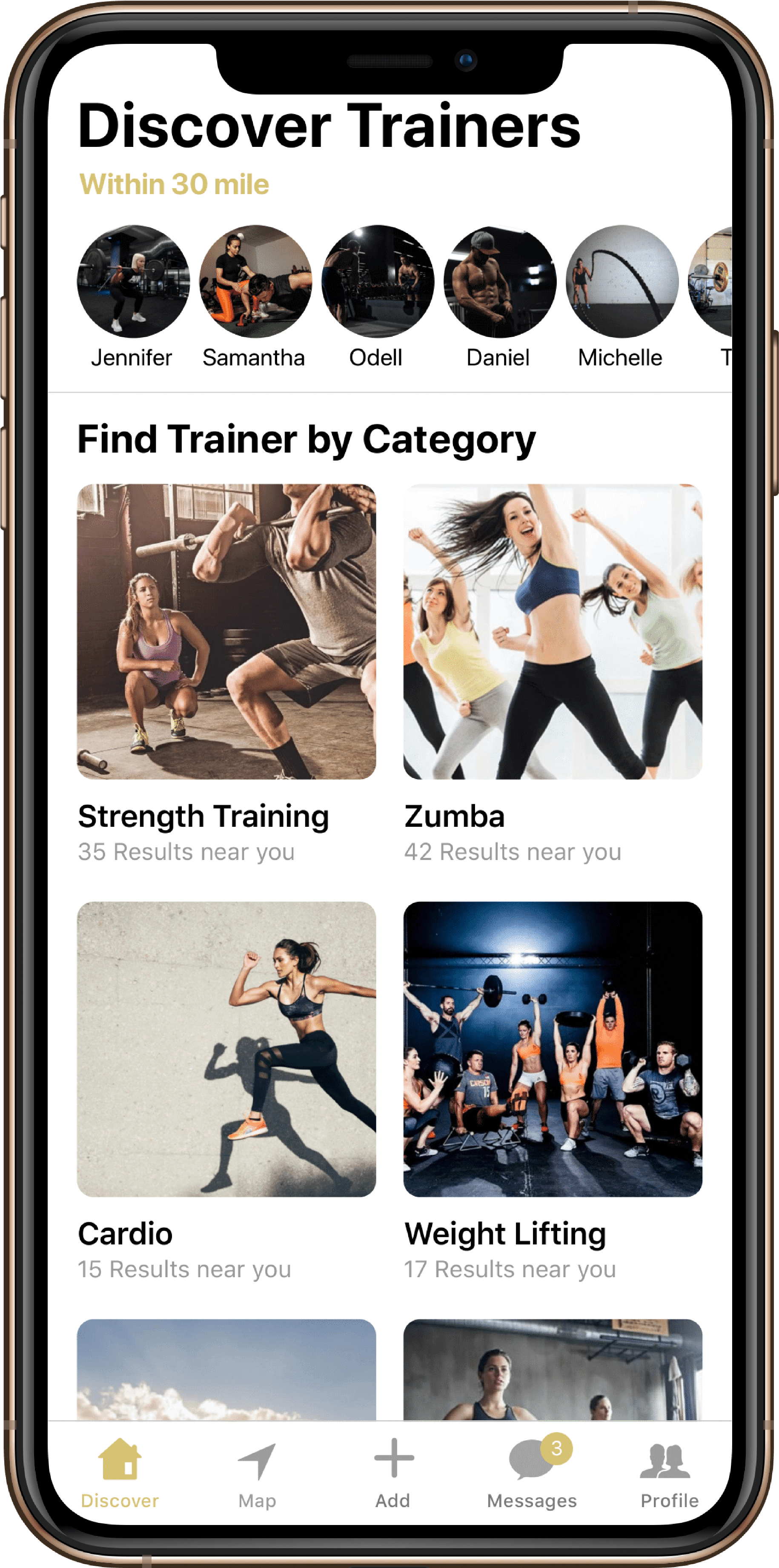 Fitness Trainer Discovery App Screen