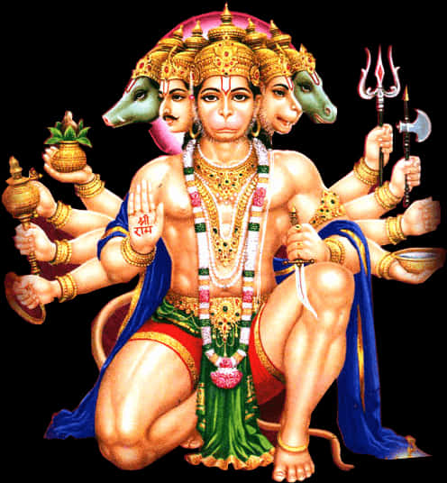 Five Faced Hanuman Deity Art