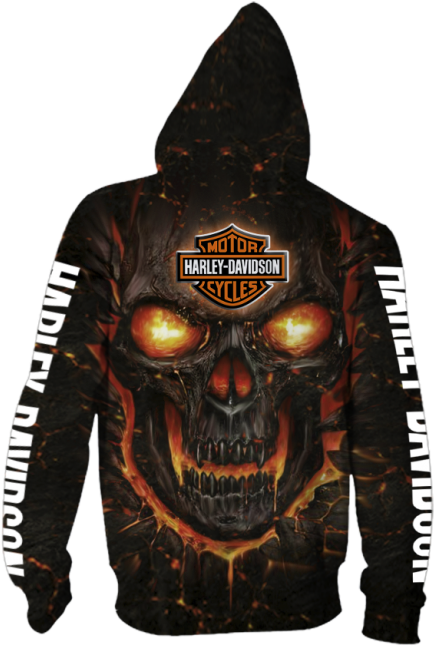 Flaming Skull Hoodie Harley Davidson