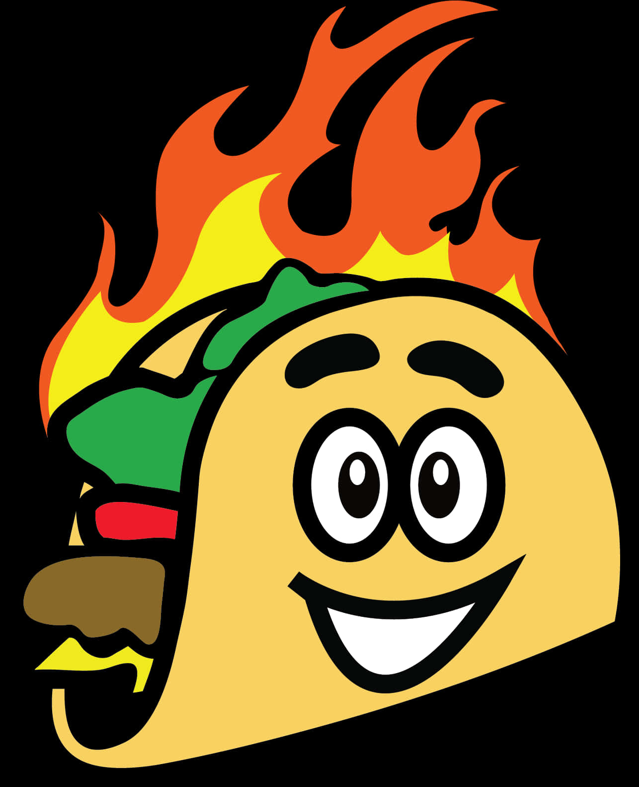 Flaming Smiling Taco Cartoon